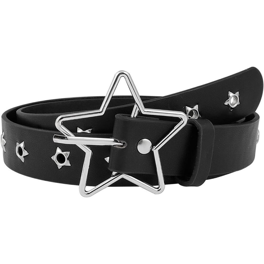 PU Leather Punk Waist Belt for Women Men Grommet Clasp Hip-Hop Accessories